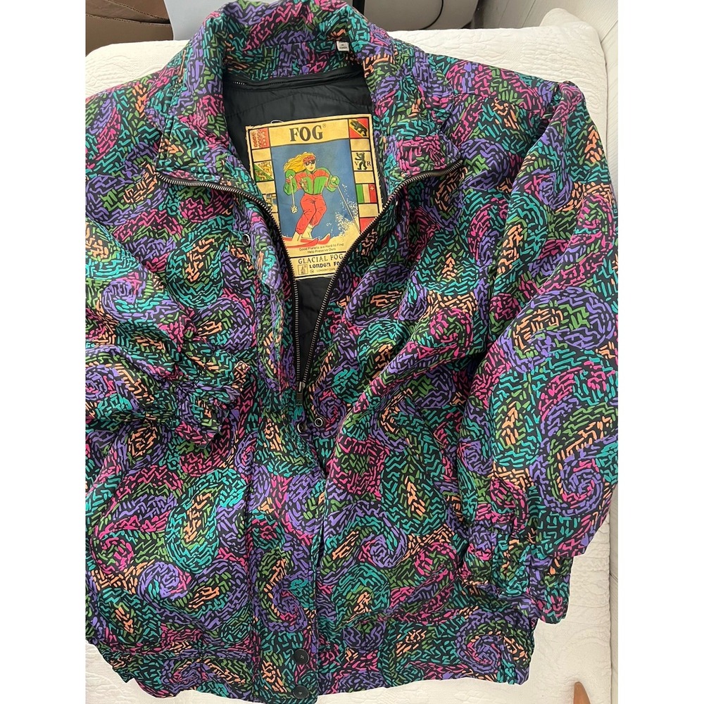 Vintage 80s Glacial London Fog WILD Ski Jacket Womens Neon Abstract Korea